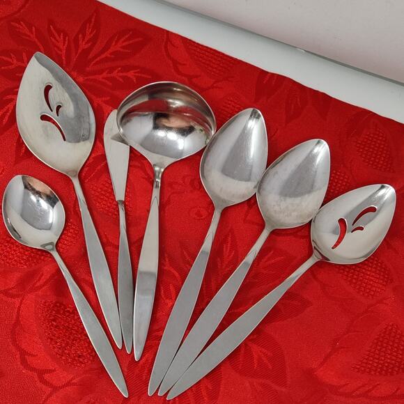7X Serving Set Oneida Oneidacraft Deluxe Stainless Wintersong Spoons Ladle - Picture 2 of 11